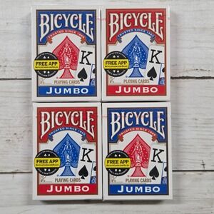 Bicycle Playing Cards Red Blue Jumbo Face Rider Back 4 Deck Bundle 2013